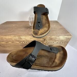 Birkenstock Gizeh Sandals EU 41 Womens Black Leather Cork Footbed Comfort Thongs